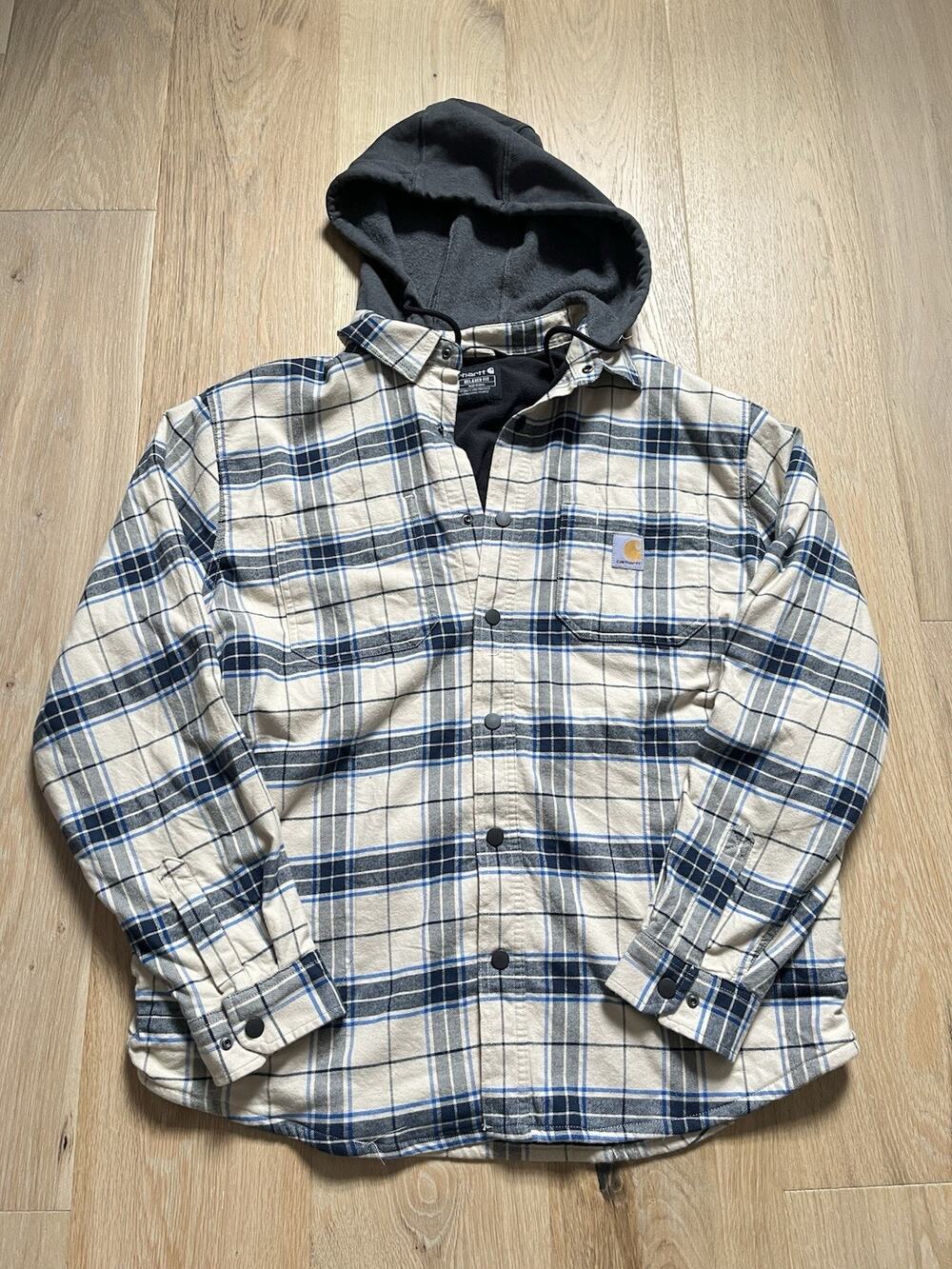 Carhartt Men's Rugged Flex Relaxed Fit Flannel Fleece Lined Hooded Shirt Size L